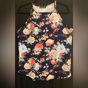 NWOT LouKeith spaghetti strap, navy blue floral print top, Sz. Lg.